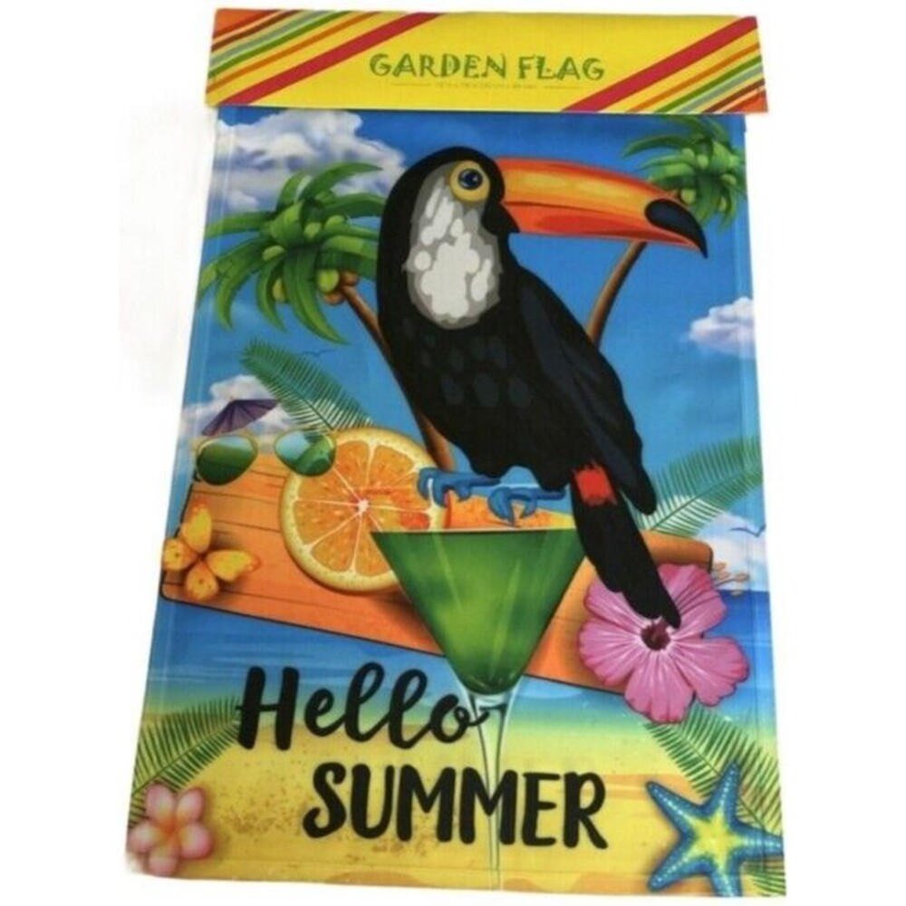 Hello Summer Toucan Yard Garden Flag Palm Trees Beach Summer House 12"x18"